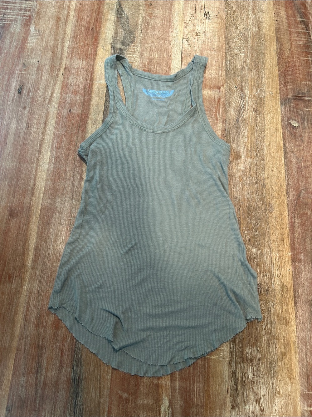 Zadig & Voltaire VTG Sage Green Desiree Modal Micro-Ribbed Racerback Tank
